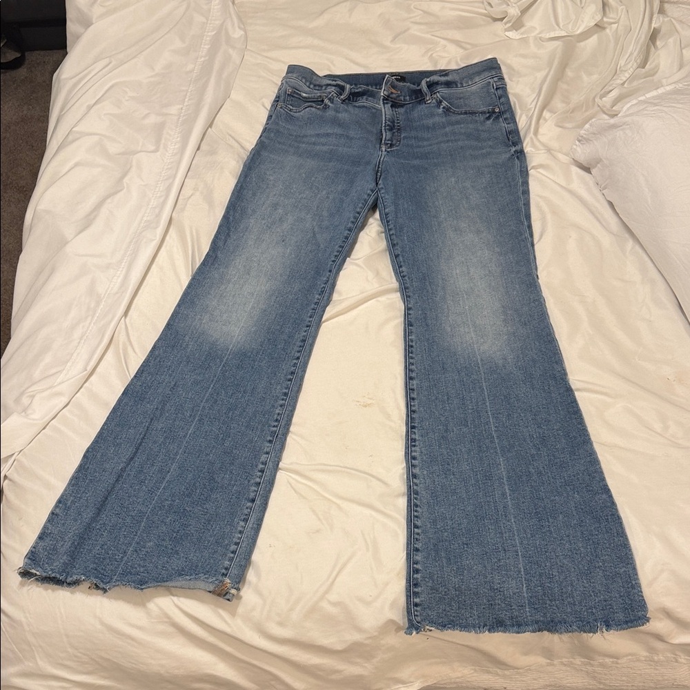 Express Light Blue Flare Jeans with Raw Hem *long